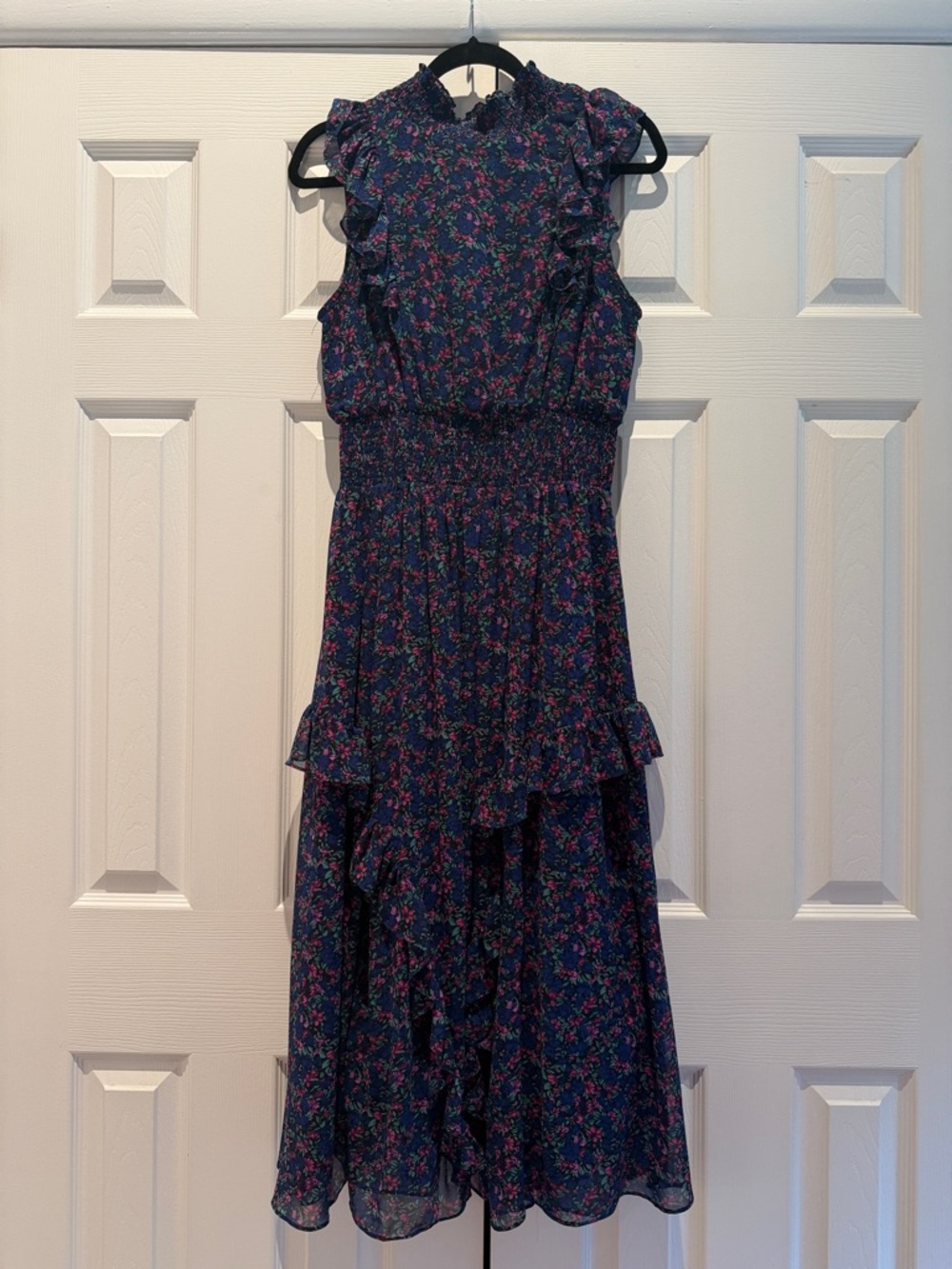 Lulu's Navy Floral Ruffle Maxi Dress